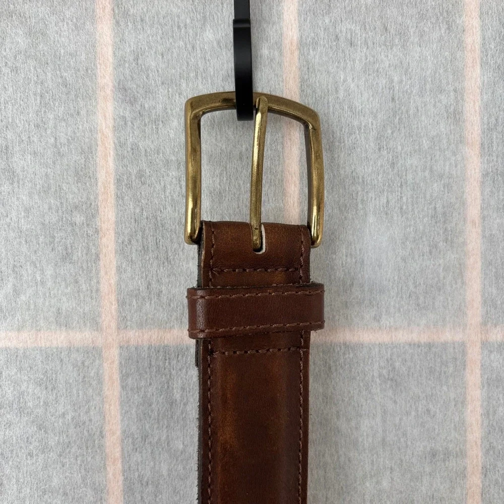 LL BEAN Mens Genuine Leather Belt Dark Brown Brass Buckle Made in Turkey Casual